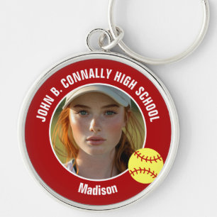 Red Softball Player Photo High School Keepsake Keychain