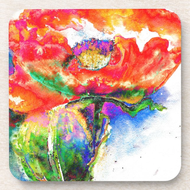 Red Solar Poppy Drink Coaster (Front)
