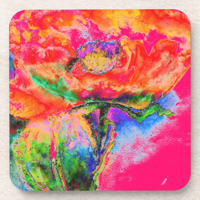 Red Solar Poppy Drink Coaster (Front)