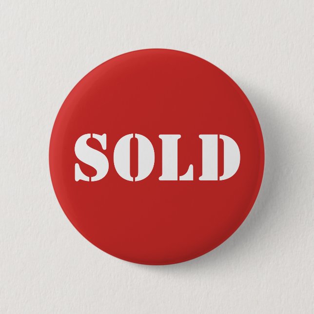 Red SOLD Typography Word Print Button (Front)