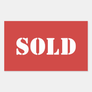 Red SOLD Typography Word Print Rectangular Sticker