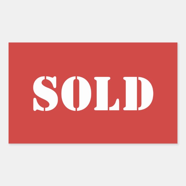 Red SOLD Typography Word Print Rectangular Sticker (Front)