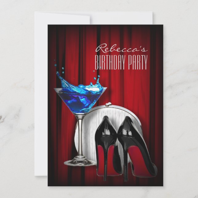 red sole stiletto girly martini cocktail party invitation (Front)