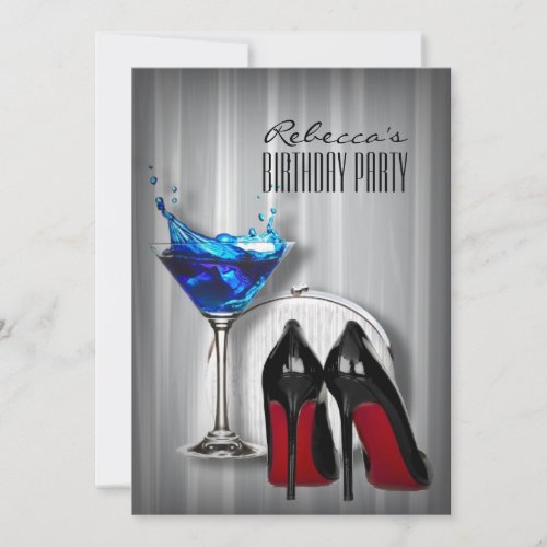 red sole stiletto martini girly birthday party invitation