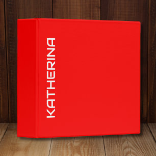 Red Solid Color   Classic White Name 3 Ring Binder