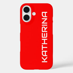 Red Solid Color Classic White Name iPhone 16 Case
