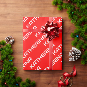 Red Solid Color Classic White Name Wrapping Paper