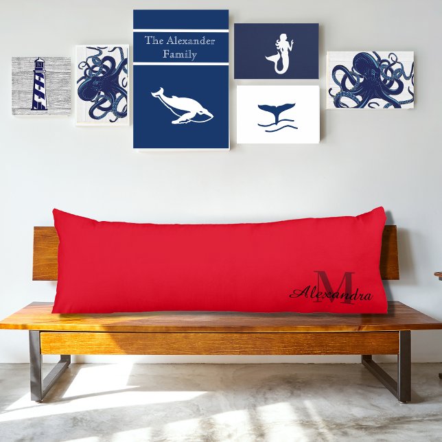 Red solid Color Monogram name initial  Body Pillow (Creator Uploaded)