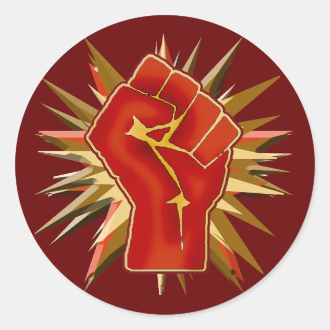 Red Solidarity Fist to Customize on Tshirts Classic Round Sticker (Front)