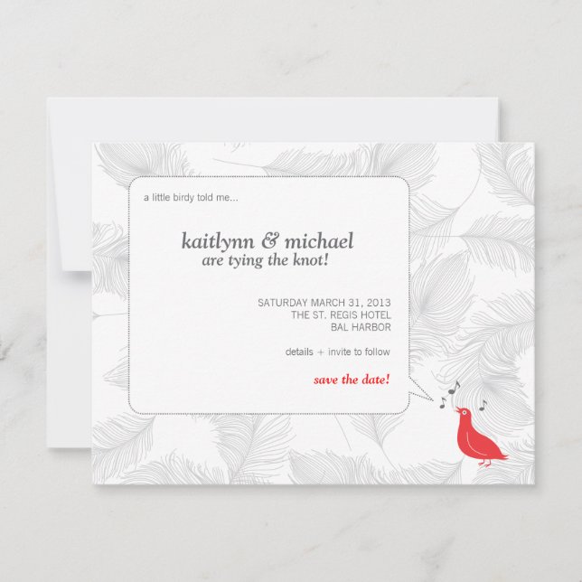 Red Songbird Save the Date Card (Front)