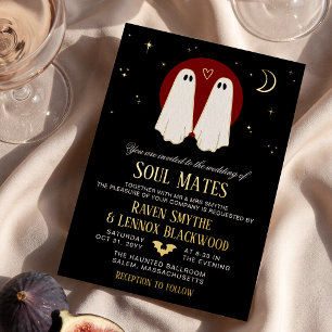 Red Soul Mates Halloween Ghost Wedding Foil Invitation