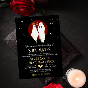 Red Soul Mates Halloween Haunted Ghost Wedding Foil Invitation