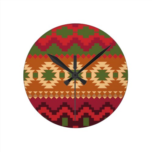 red southwest pattern -  western abstract art round clock