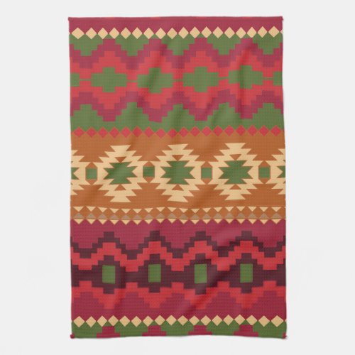 red southwest pattern _  western abstract art kitchen towel