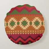 red southwest pattern -  western abstract art round pillow (Back)