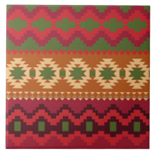 red southwest pattern -  western abstract art tile