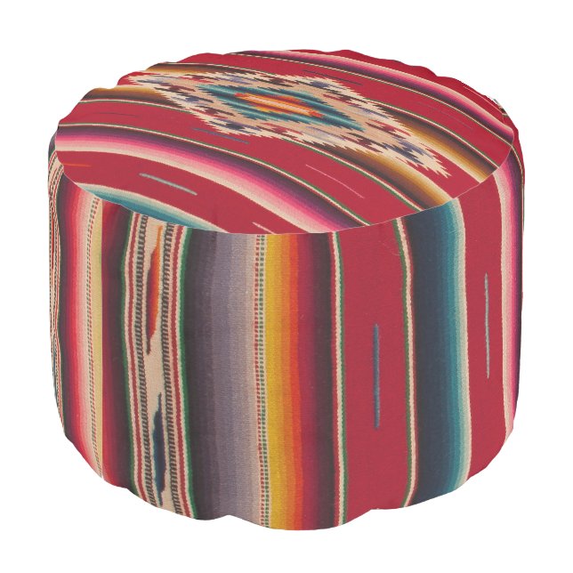 Red Southwest Serape-Saltillo Pouf (Angled Back)