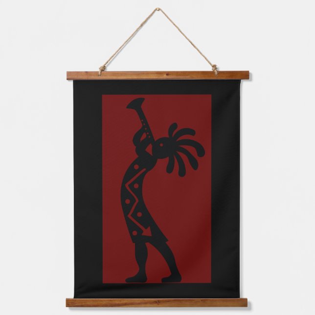 Red Southwestern Kokopelli Hanging Tapestry (Front)