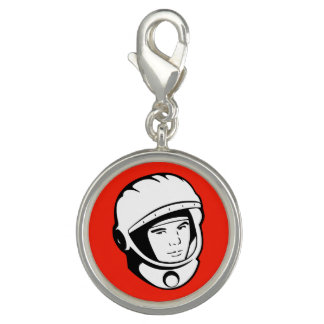 Red Soviet Cosmonaut Silver Plated Charm