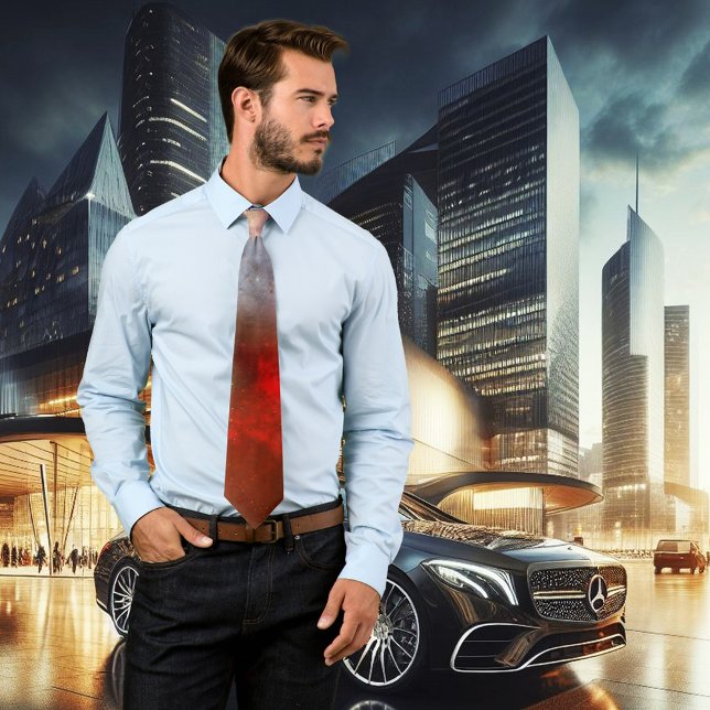Red Space Adventure Abstract Art Tie (Tie with abstract sci-fi space art inspired by Hubble)