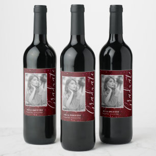 Red Space Glitter Personalized Photo Graduation Wine Label