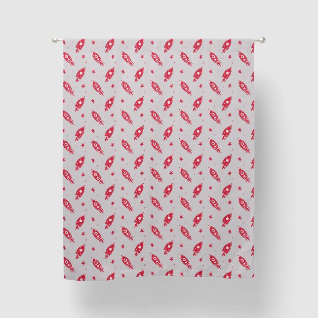 Red Space Rocket Drawings Blackout Curtains (Front)