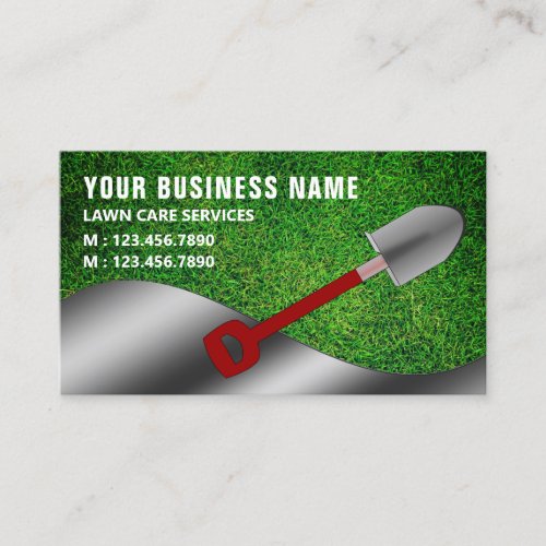 Red Spade Shovel Gardening Landscaping Lawn Care Business Card