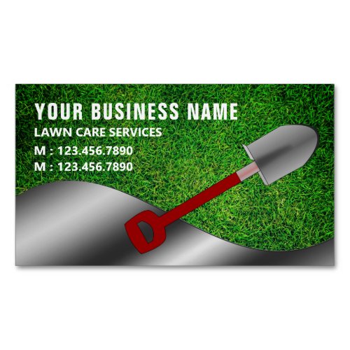 Red Spade Shovel Gardening Landscaping Lawn Care Business Card Magnet