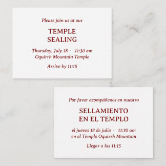 Red Spanish-English Temple Sealing Invitation
