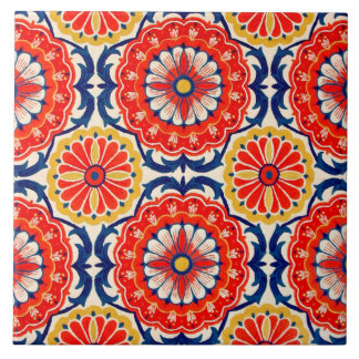 Red Spanish Flowers Ceramic Photo Tile