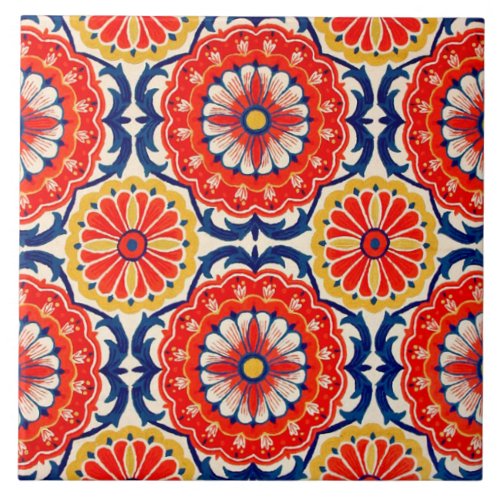 Red Spanish Flowers Ceramic Photo Tile