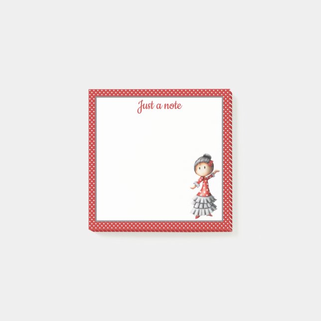 Red Spanish Sevillana Flamenco Dancer Personalized Post-it Notes (Front)
