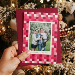 Red Sparkle Checkered Frame Christmas Holiday Card