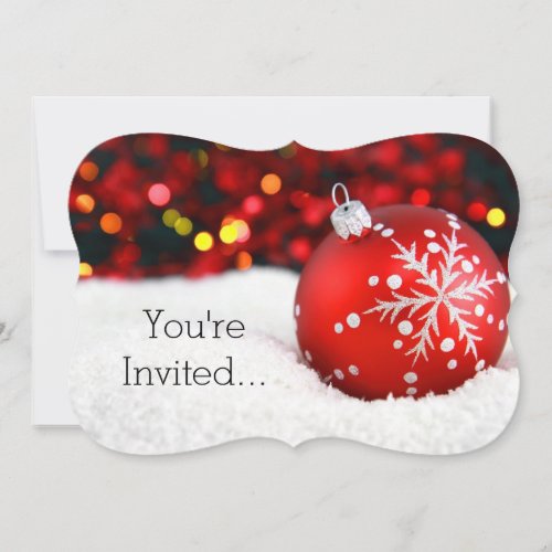 Red Sparkle Christmas Ornament Snow Invitation