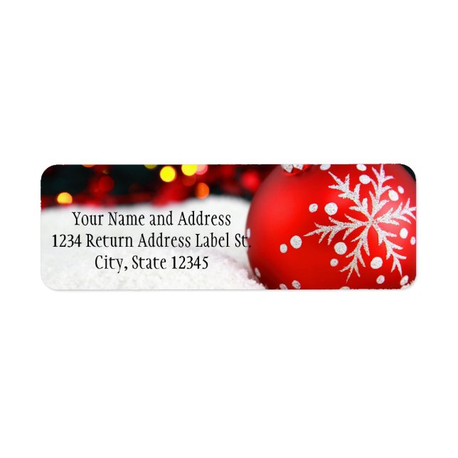 Red Sparkle Christmas Ornament Snow Label (Front)