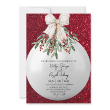 Red Sparkle Christmas Ornament Wedding Invitation