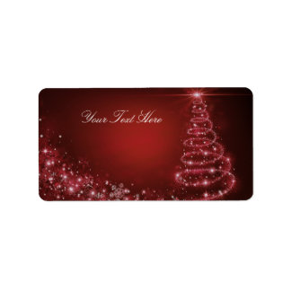 Red Sparkle Christmas Tree Address Label