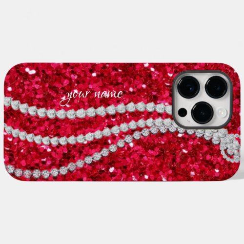 Red Sparkle Diamond Personalised   Case_Mate iPhone 14 Pro Max Case