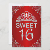 Red Sparkle Diamond Tiara Sweet 16 Invitation (Front)
