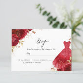 Red Sparkle Dress Rose Birthday Bridal Shower RSVP Card (Standing Front)