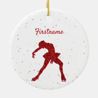Red sparkle Figure skating ornament (woman)