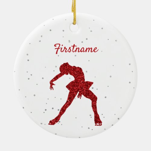 Red sparkle Figure skating ornament woman