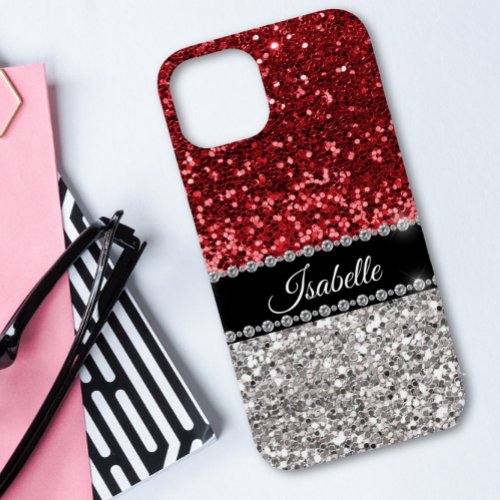 Red Sparkle Glam Bling Personalized Case_Mate iPhone 14 Case