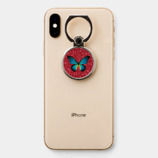 Red Sparkle Glitter Blue Butterfly Phone Ring Stand