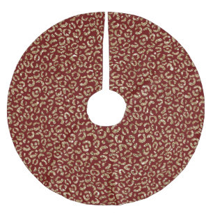 Red Sparkle Glitter Gold Leopard Print Brushed Polyester Tree Skirt