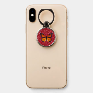 Red Sparkle Glitter Monarch Butterfly Phone Ring Stand