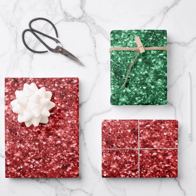 Red Sparkle Glitter            Wrapping Paper Sheets (Front)