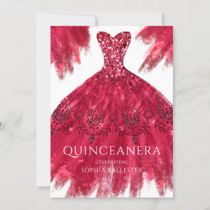 Red Sparkle Gown Elegant Quinceanera Dress Party Invitation