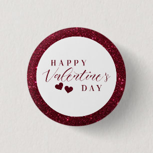Red Sparkle Happy Valentine's Day Hearts Button