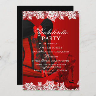 Red Sparkle Heels & Lace Corset Bachelorette Party Invitation